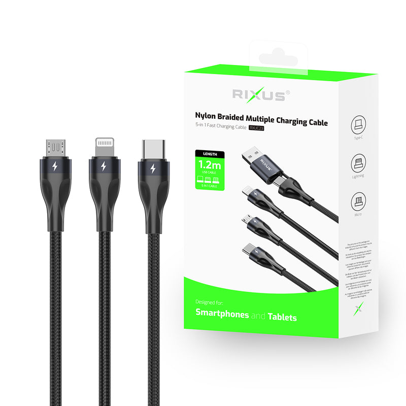 Rixus RXUC23 Two-For-Three Fast Charging Cable 120CM Black