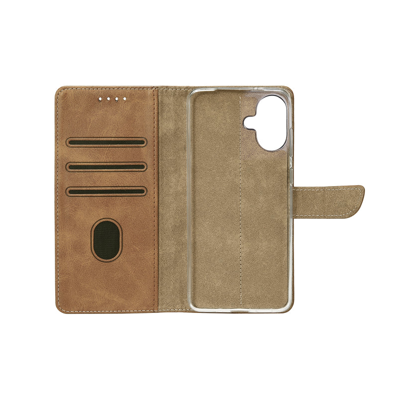 Rixus Bookcase For iPhone 16 Plus Light Brown