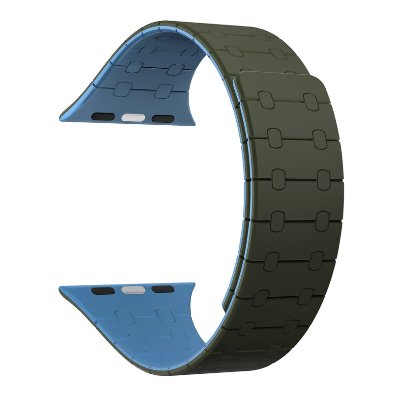 Rixus For Apple Watch 42mm, 44mm, 45mm, 49mm Silicone Band With Magnetic Dark Green + Deep Blue