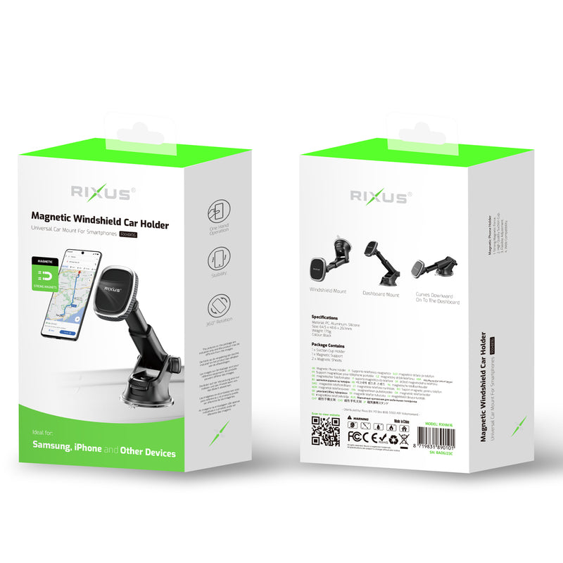 Rixus RXHM16 Support magnétique pour téléphone portable sur le tableau de bord de la voiture Noir