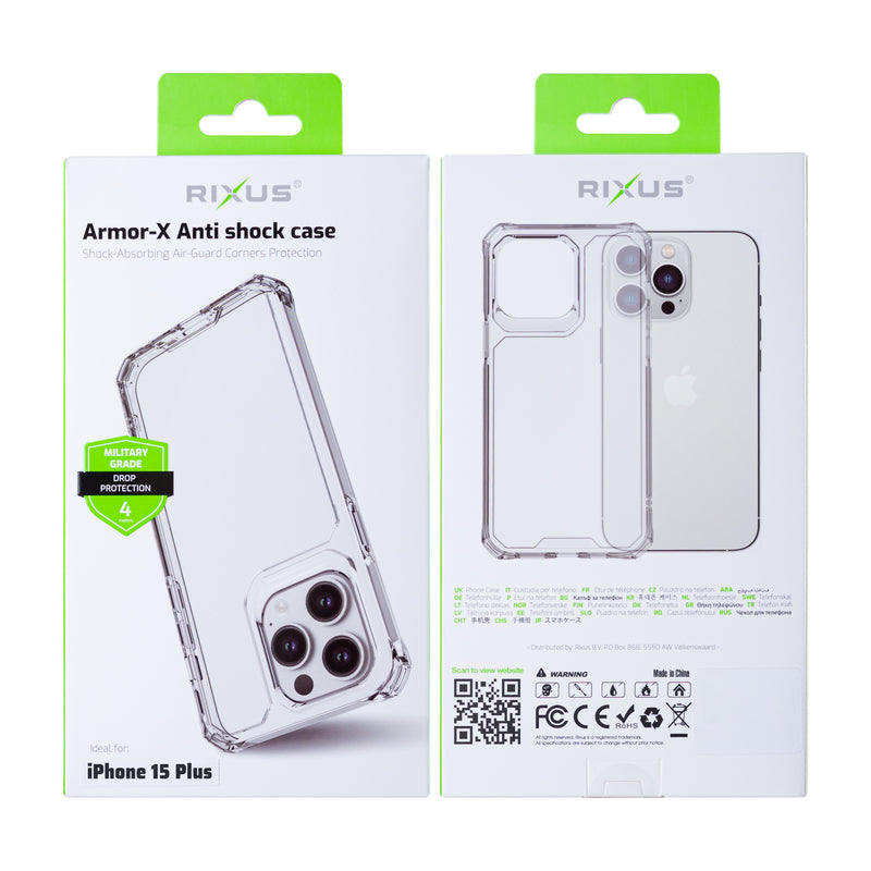 Rixus For iPhone 15 Plus Armor-X Anti Shock Case Transparent