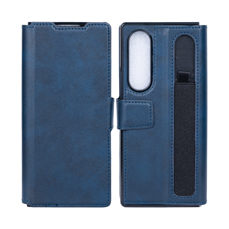 Rixus Wallet Case For Samsung Galaxy Z Fold 4 With Pen Holder Blue