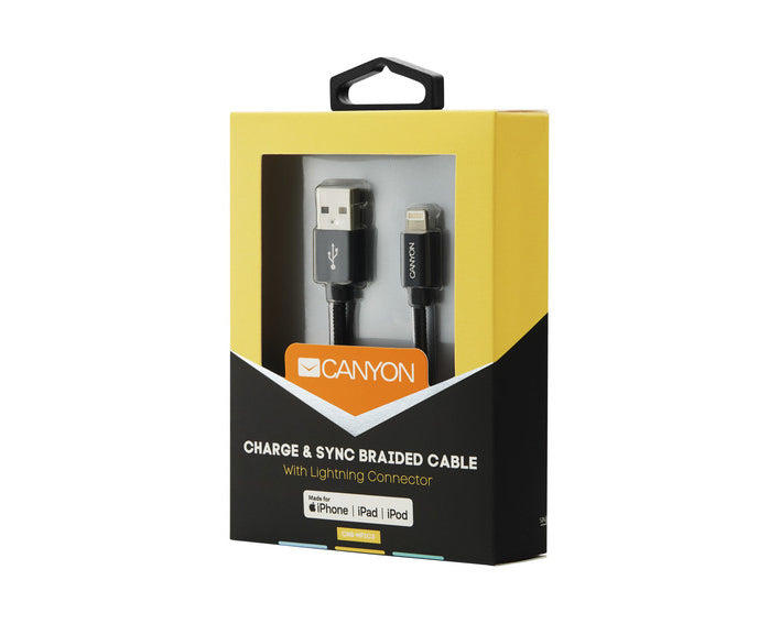 Canyon MFI-3 Cable Lightning a USB trenzado 12W 1Mtr Negro