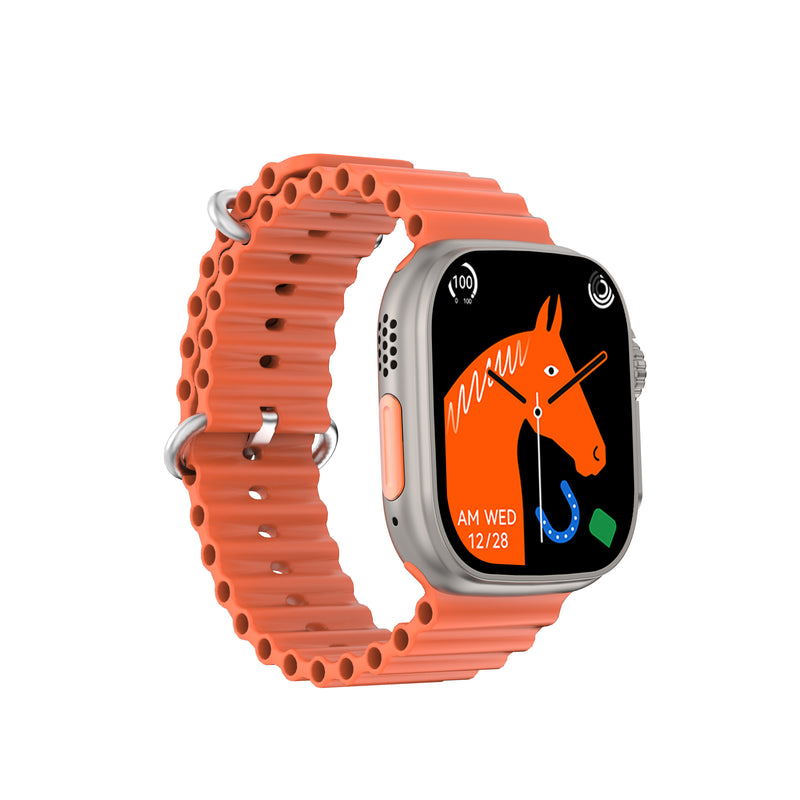 DTNO 1 DT8 Ultra Plus Smart Watch With Orange Strap Silver