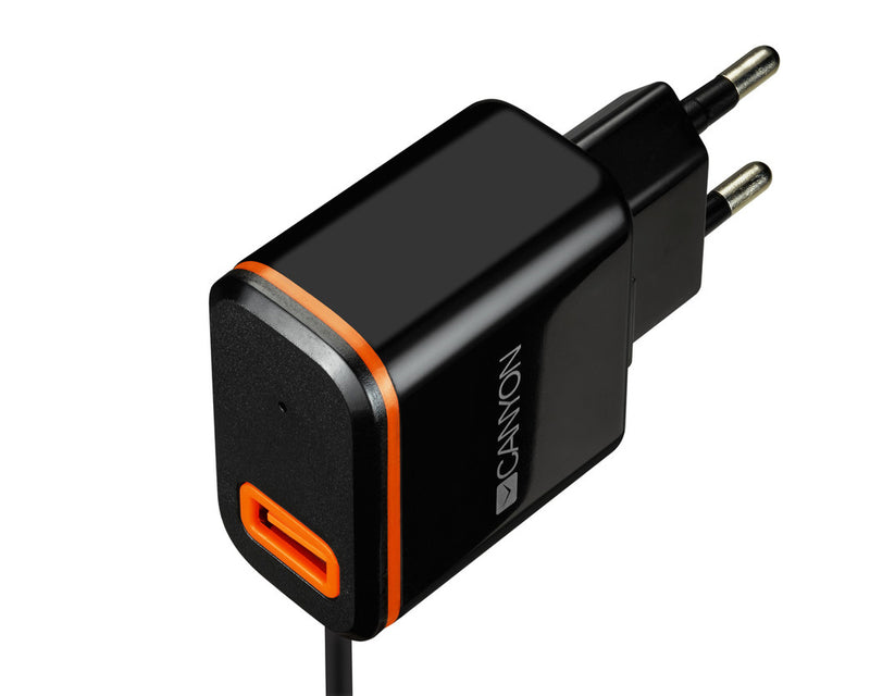 Canyon Cargador de pared H-042 USB-A2.1A + USB-C Negro Naranja