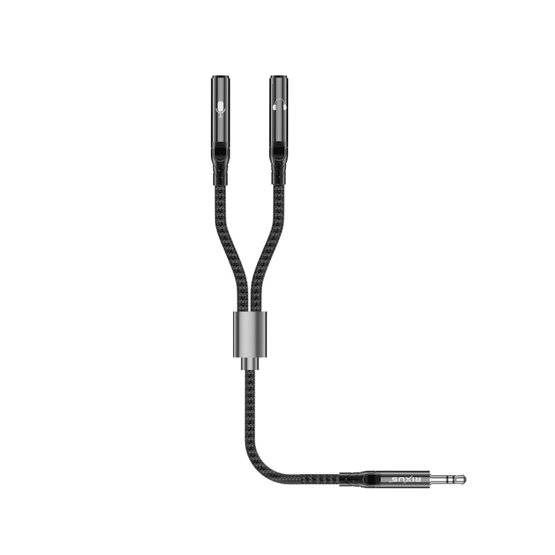 Rixus RXMU35A Adaptador Divisor de Auriculares Separados con Jack de 3,5 mm 30cm Negro