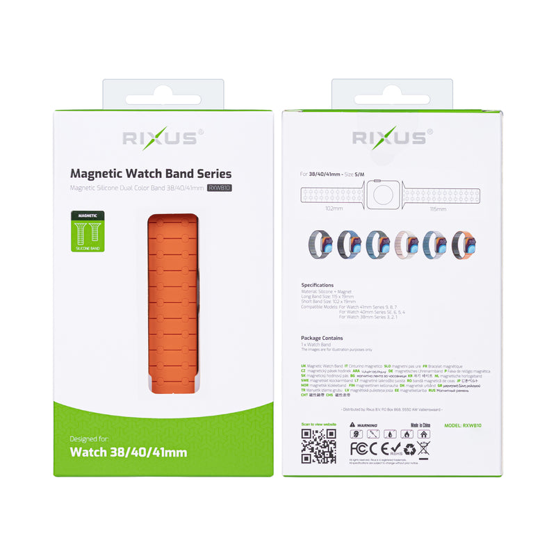Rixus Para Apple Reloj 38mm, 40mm, 41mm Correa de silicona con naranja magnético + medianoche