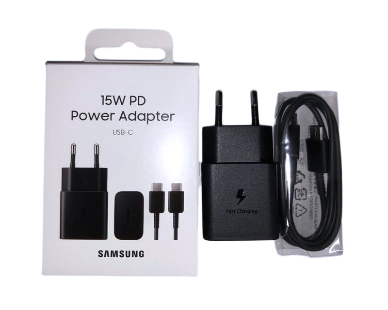 Samsung cargador rápido USB-C 15W con cable 1m negro caja original de venta al público