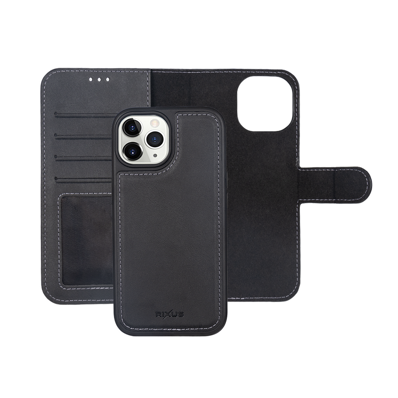 Rixus For iPhone 11 Pro Duo Magnetic Detachable Wallet Black