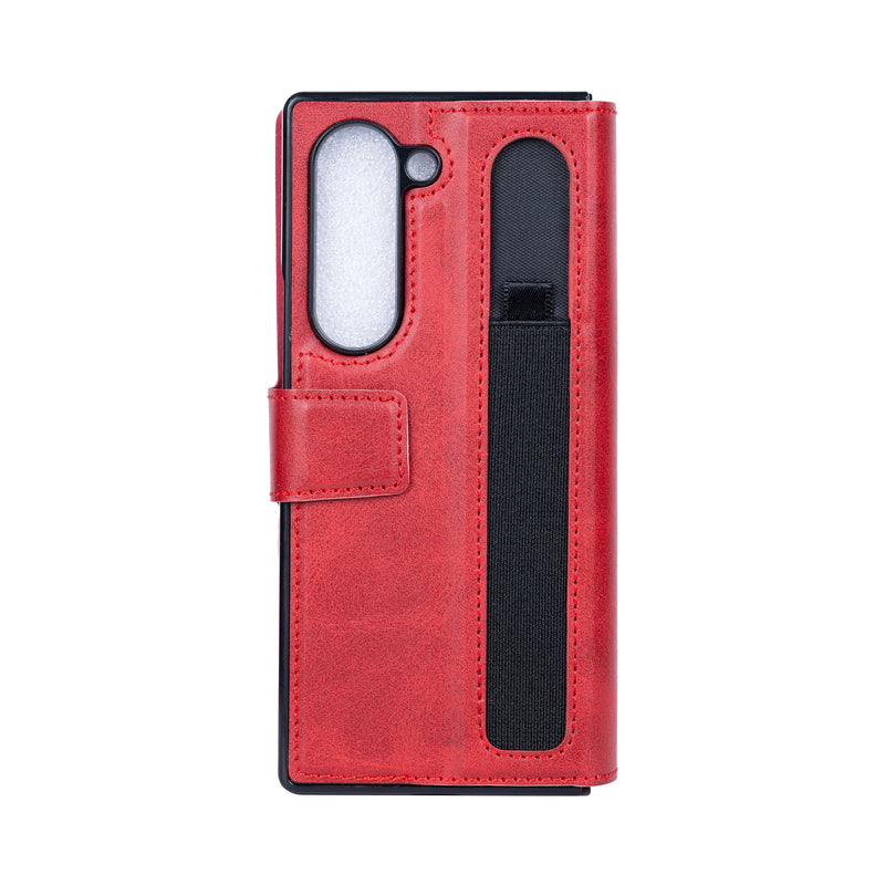 Rixus Wallet Case For Samsung Galaxy Z Fold 5 With Pen Holder Red