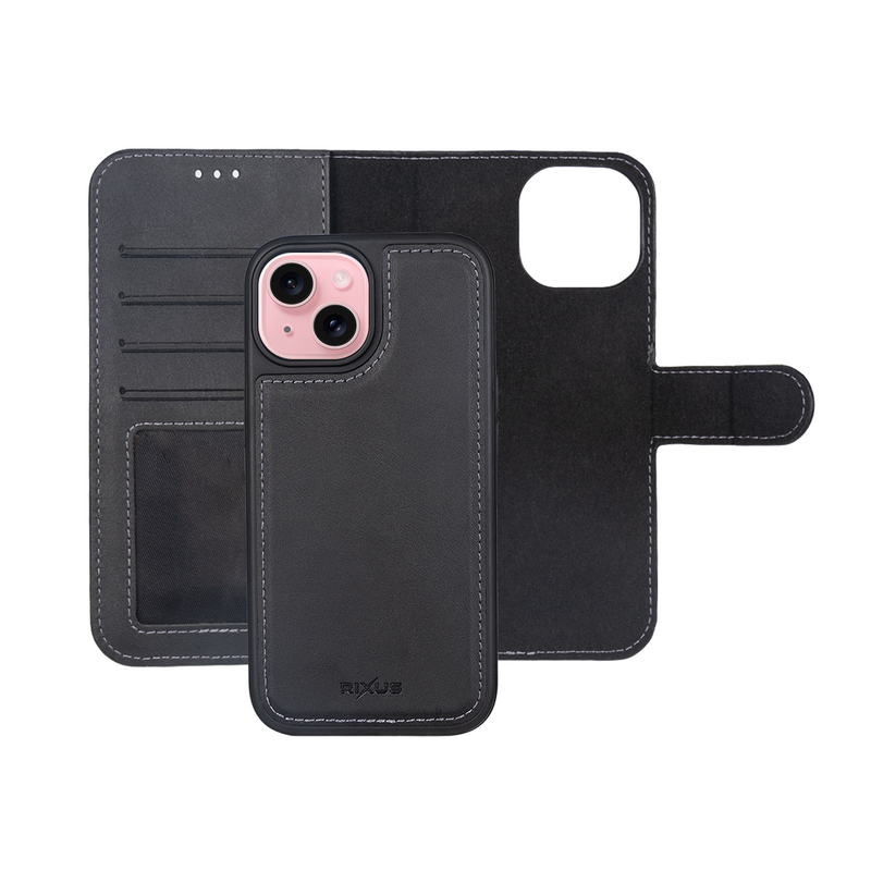 Rixus For iPhone 15 Plus Duo Magnetic Detachable Wallet Noir