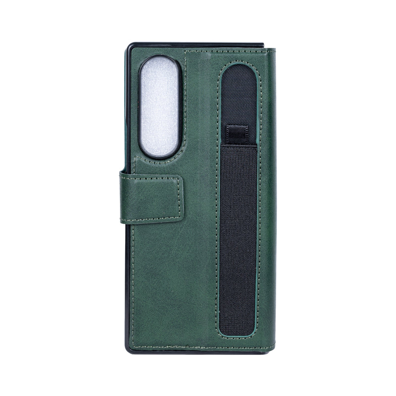 Rixus Wallet Case For Samsung Galaxy Z Fold 4 With Pen Holder Green