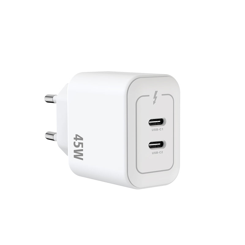 Rixus RXHC45 45W GaN Double USB-C Power Adapter White