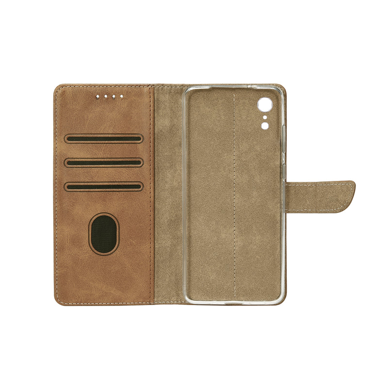 Rixus Bookcase For iPhone XR Light Brown