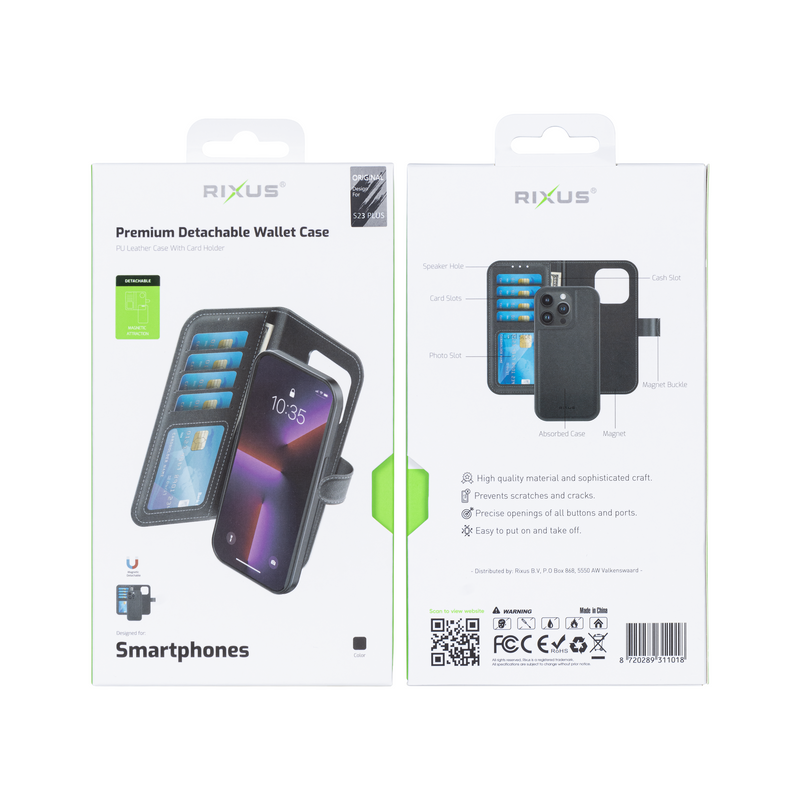 Rixus For Samsung Galaxy S23 Plus Duo Magnetic Detachable Wallet Black