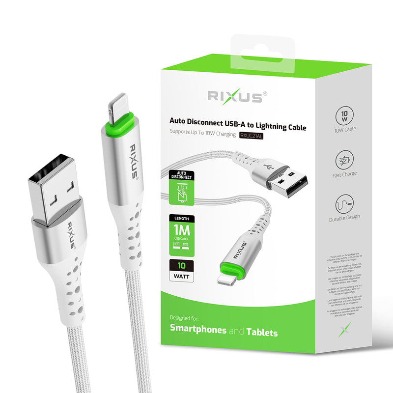 Rixus RXUC21AL Auto Disconnect USB-A To Lightning Cable White