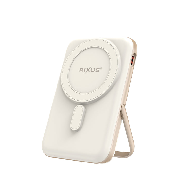 Rixus RXPB37 Powerbank Magnético Portátil 10.000 mAh con Soporte Oro Rosa