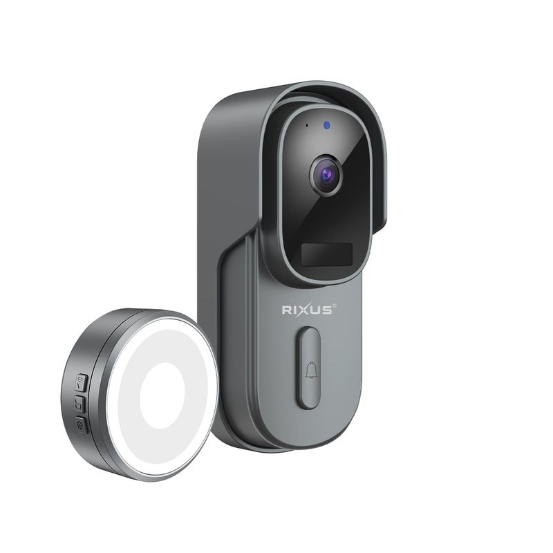 Rixus Wireless Battery Powered Doorbell With Camera Gray