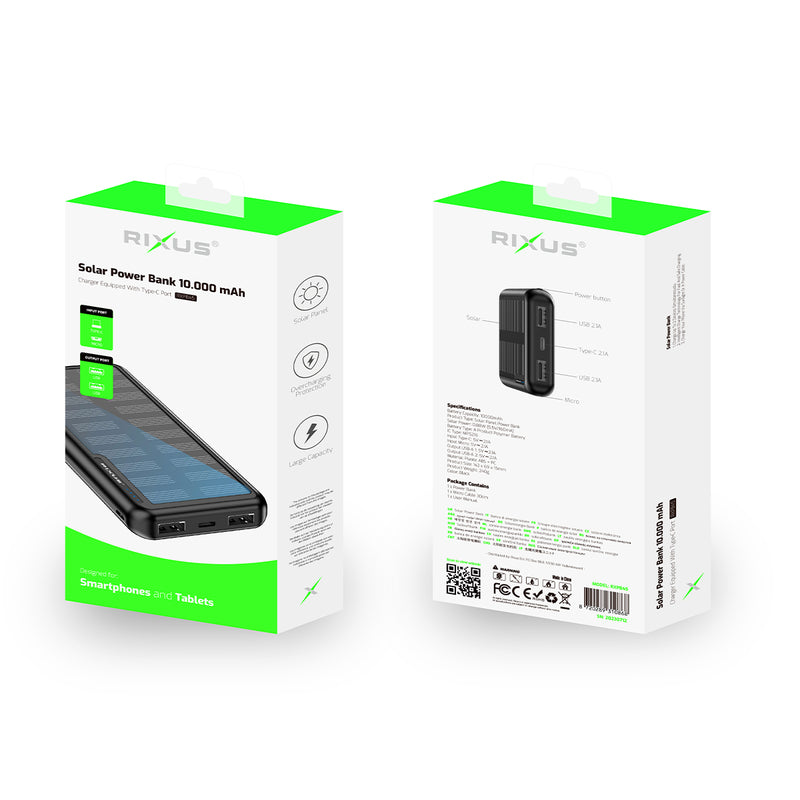 Rixus RXPB45 Solar Powerbank 10000 mAh Black