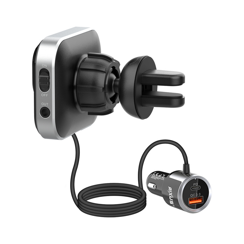 Rixus RXBT55 Transmetteur FM Bluetooth 2 en 1 et adaptateur pour voiture Noir