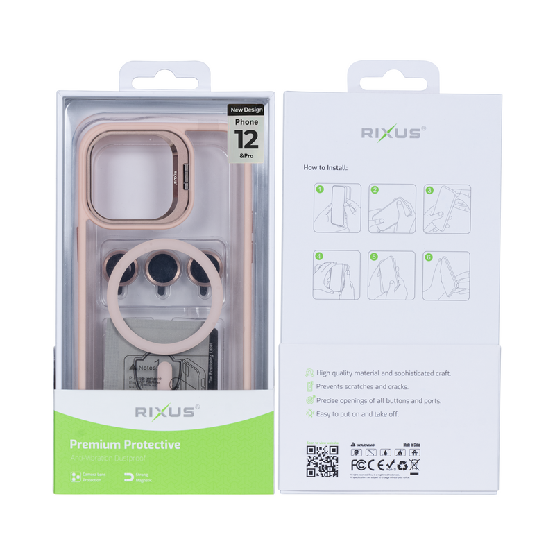 Rixus Classic 03 Case With MagSafe For iPhone 12, 12 Pro Light Pink