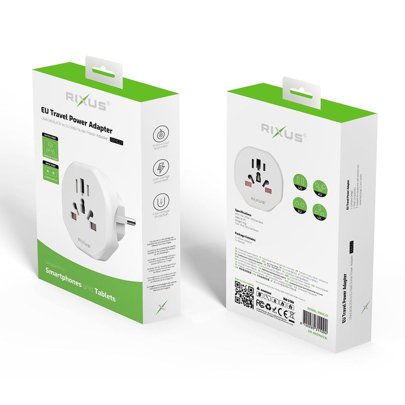 Rixus RXHC27 EU Travel Power Adapter Blanc