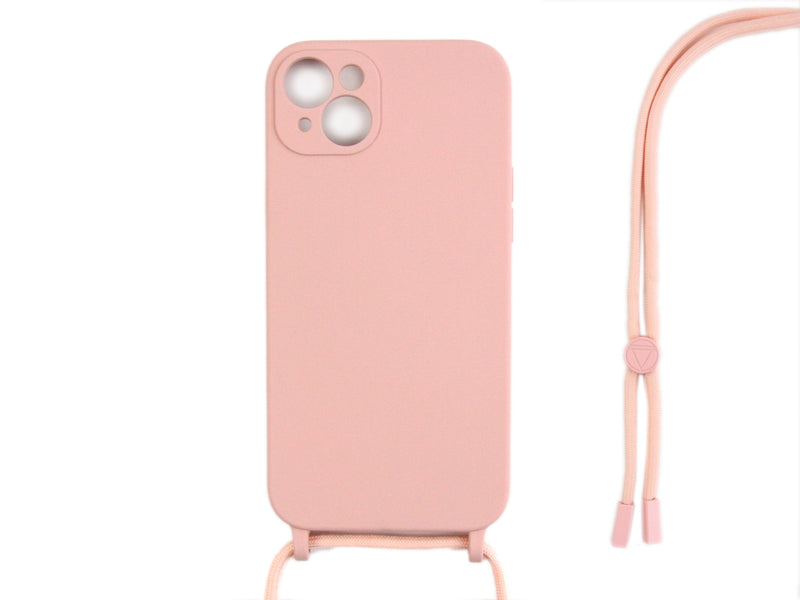 Rixus Pour iPhone 15 Plus TPU Necklace Cord Cover Rose