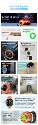 DTNO 1 DT8 Ultra Plus Smart Watch With Orange Strap Silver