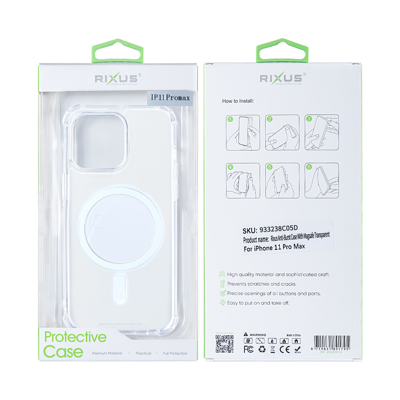 Rixus Para Funda Antirotura iPhone 11 Pro Max Con Magsafe Transparente