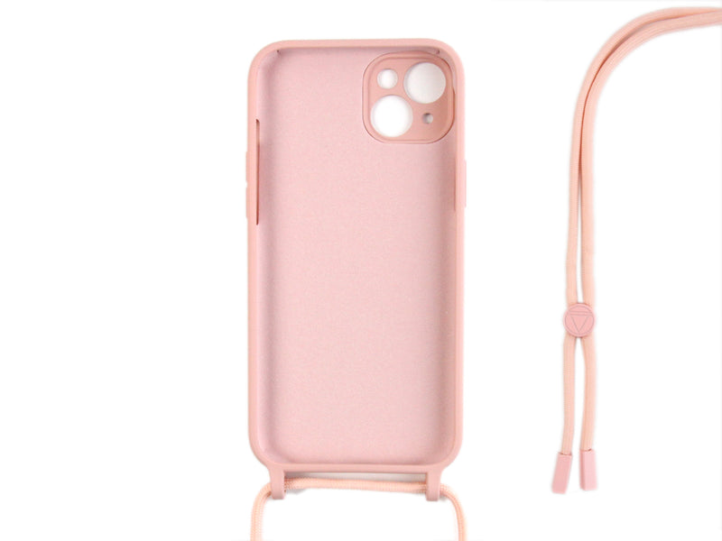 Rixus For iPhone 15 Plus TPU Necklace Cord Cover Pink
