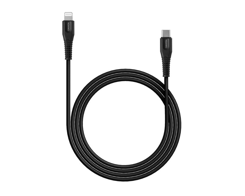 Canyon MFI-4 Câble Lightning vers USB-C 18W 1,2 Mtr Noir