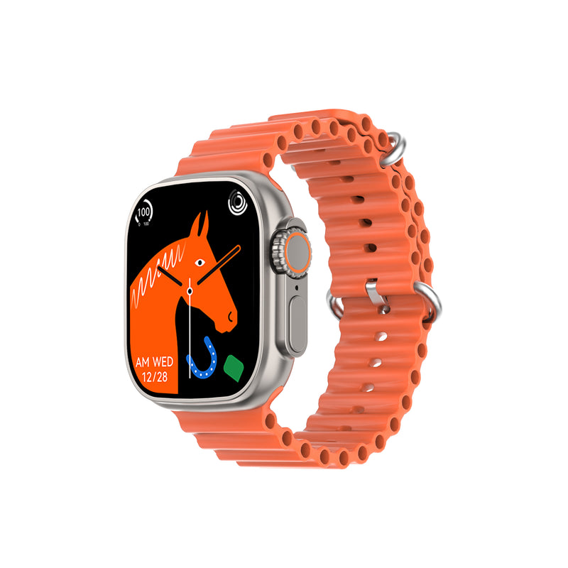 DTNO 1 DT8 Ultra Plus Smart Watch With Orange Strap Silver