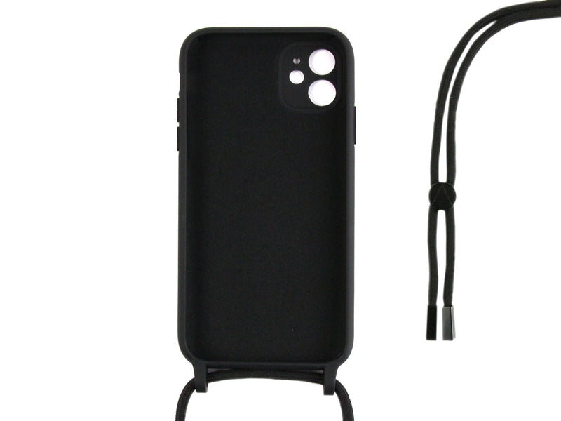 Rixus For iPhone 12 TPU Necklace Cord Cover Black