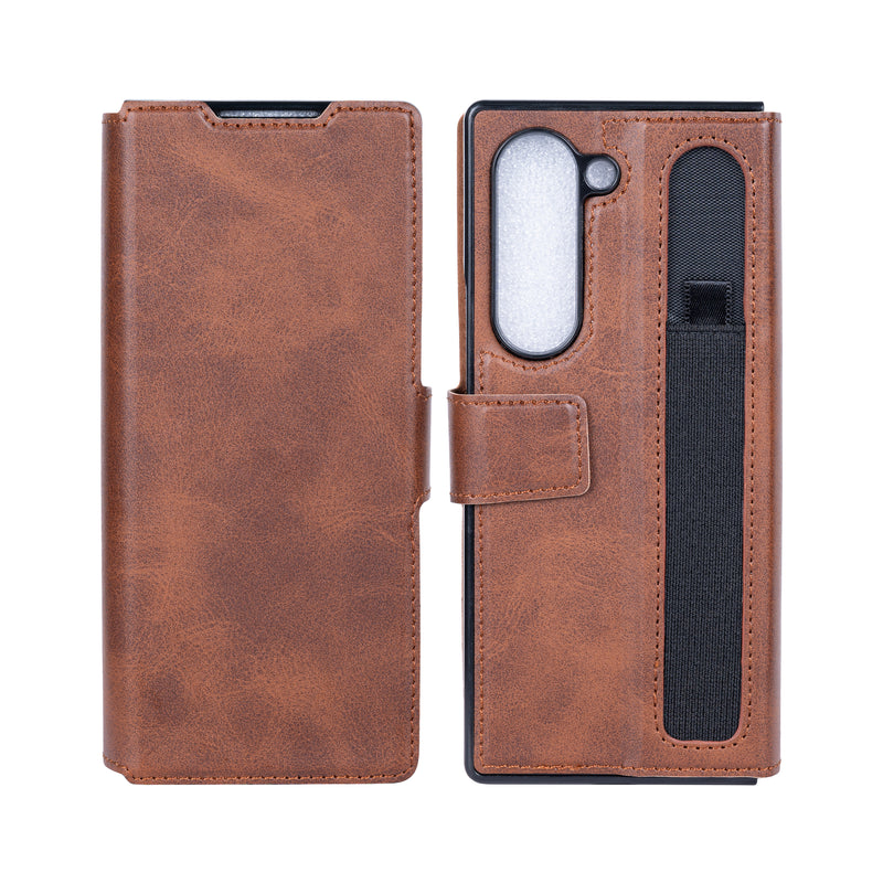 Rixus Wallet Case For Samsung Galaxy Z Fold 6 With Pen Holder Brown