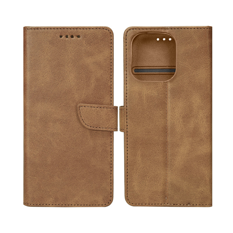 Rixus Bookcase For iPhone 16 Pro Light Brown