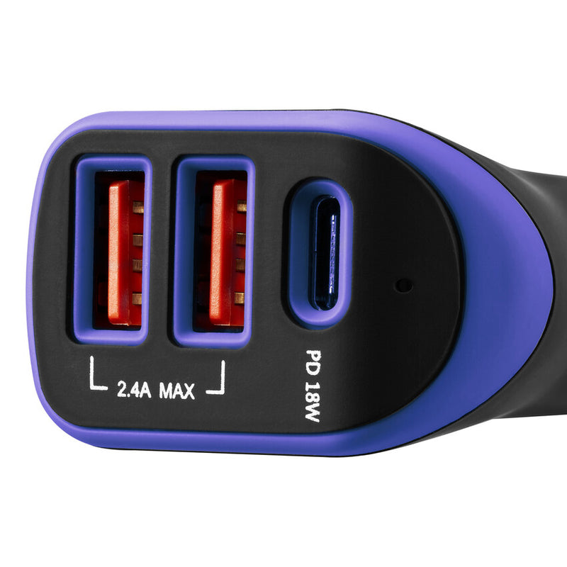 Canyon Universal Car Charger C-08 With 3 Ports Black Purple