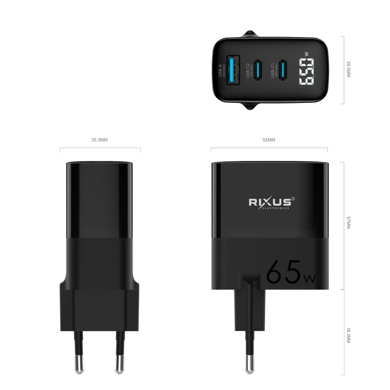 Cargador Rixus RX105 PD 65W Gan Negro