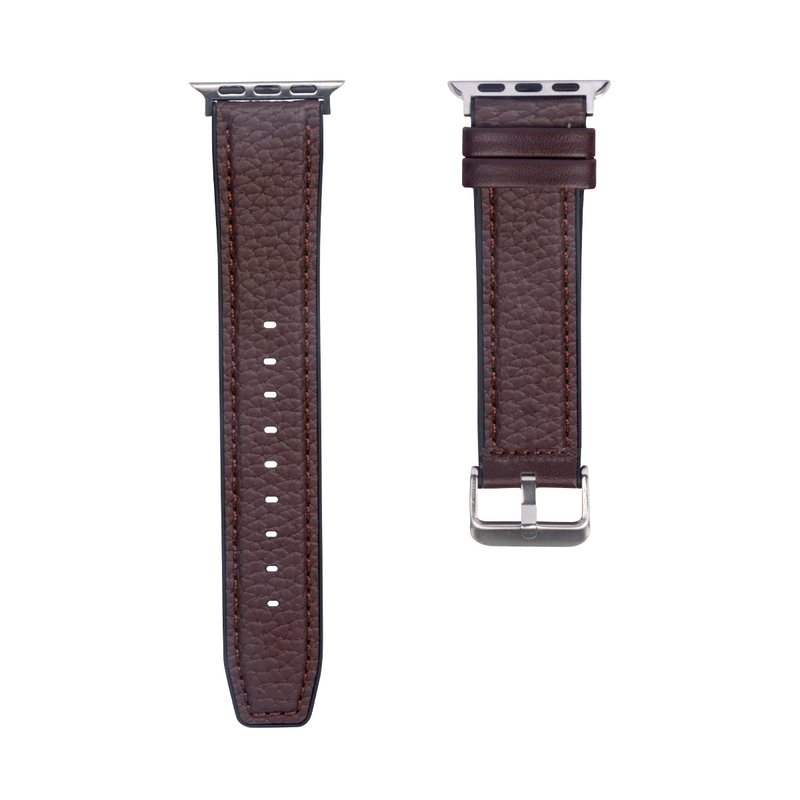 Pour Apple Watch 38mm, 40mm, 41mm Bracelet en silicone et cuir Marron foncé Boîte de vente au détail