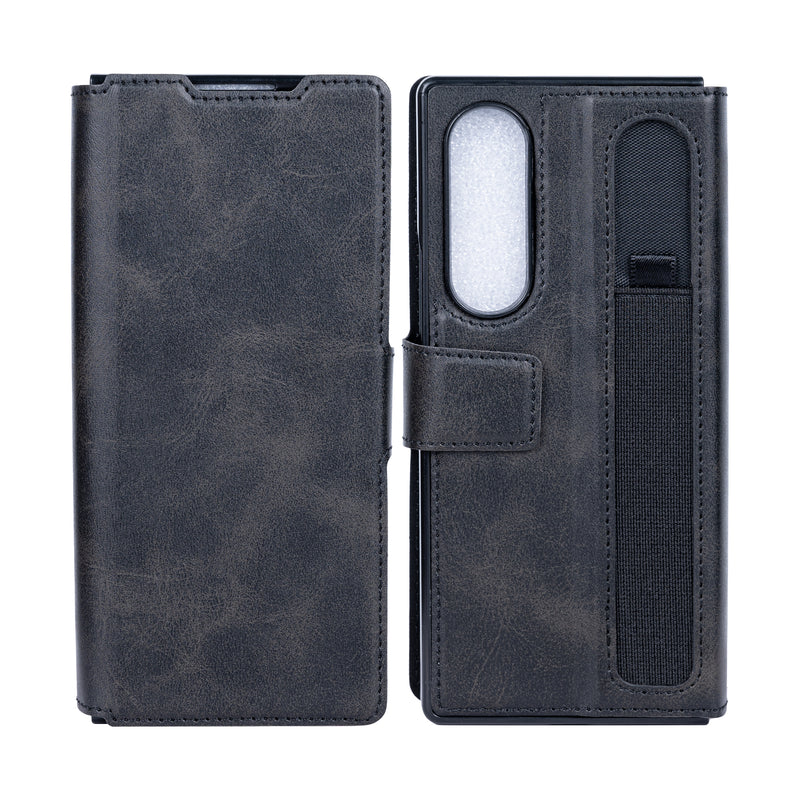 Rixus Wallet Case For Samsung Galaxy Z Fold 4 With Pen Holder Black