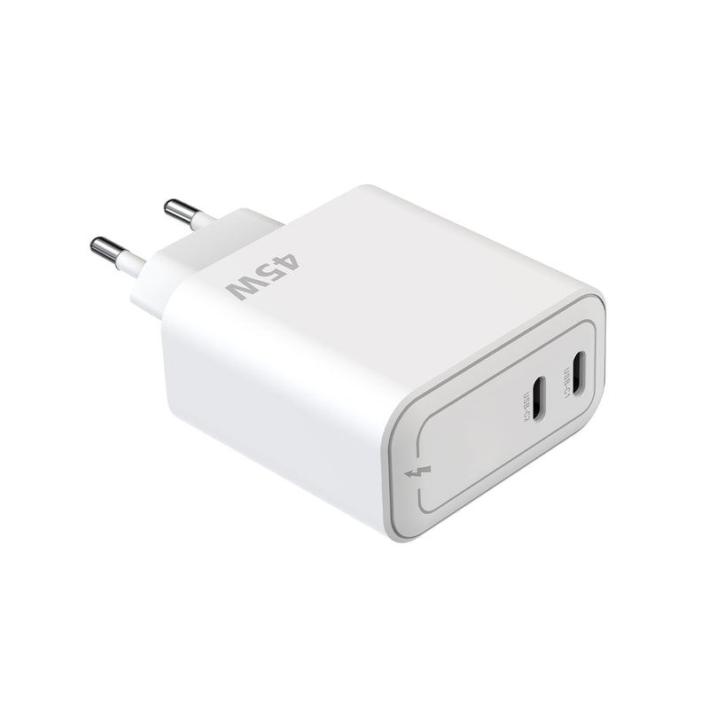 Rixus RXHC45 45W GaN Double USB-C Power Adapter White