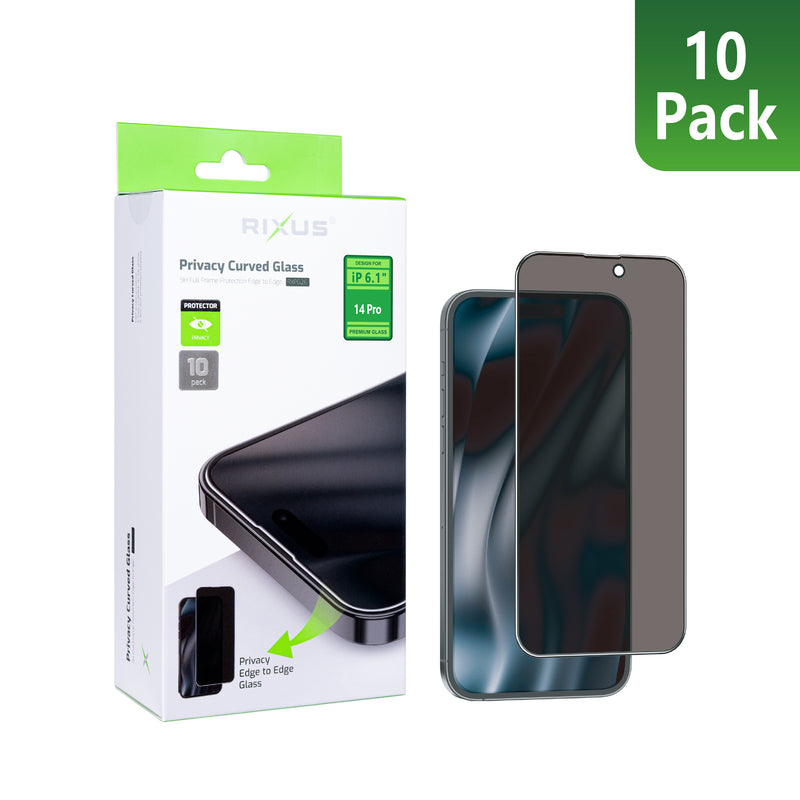 Rixus pour iPhone 14 Pro Verre trempé Curved Edge Privacy (Lot de 10)