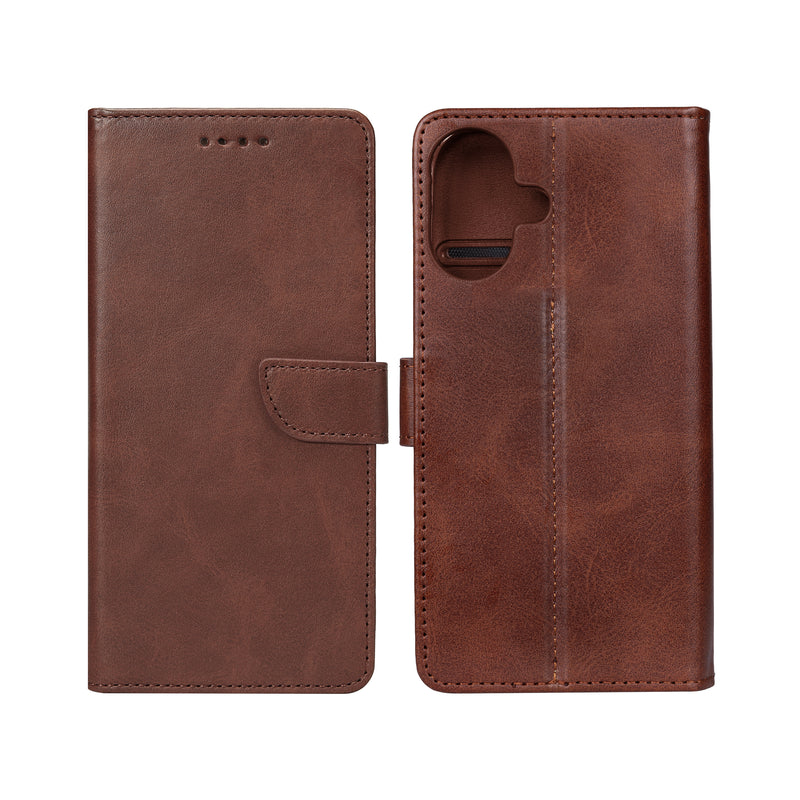 Rixus Bookcase For iPhone 16 Plus Brown