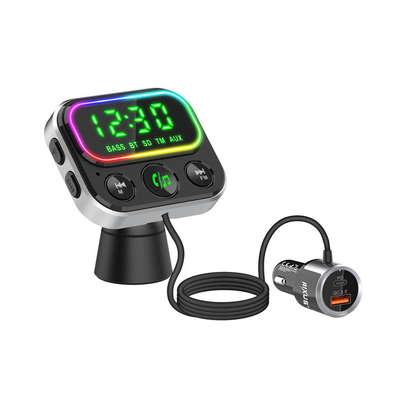 Rixus RXBT55 Transmetteur FM Bluetooth 2 en 1 et adaptateur pour voiture Noir