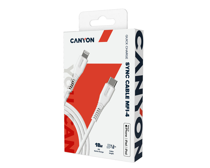 Canyon MFI-4 Lightning To USB-C Cable 18W 1.2Mtr White