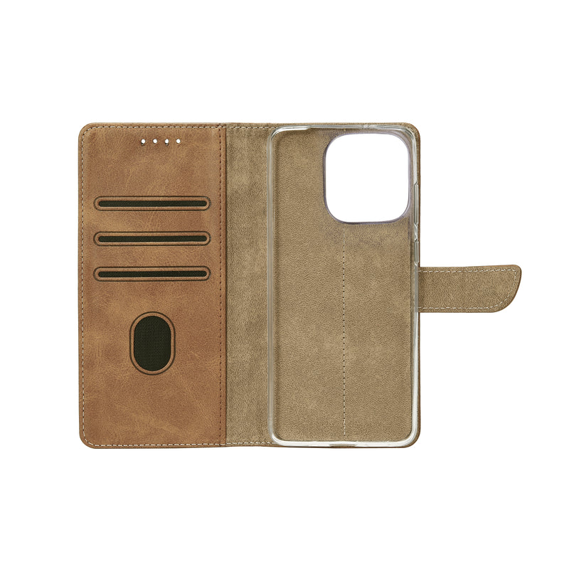 Rixus Bookcase For iPhone 16 Pro Light Brown