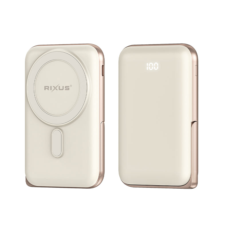 Rixus RXPB37 Powerbank Magnético Portátil 10.000 mAh con Soporte Oro Rosa