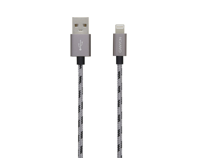 Canyon CFI-3 USB To Lightning Cable 5W 1Mtr Braided Dark Grey