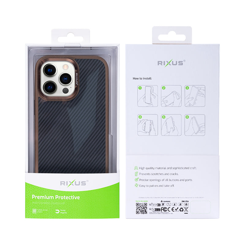 Rixus Mag Carbon With MagSafe For iPhone 15 Pro Brown