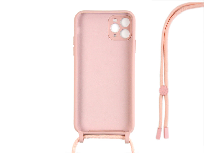 Rixus For iPhone 11 Pro Max TPU Necklace Cord Cover Pink