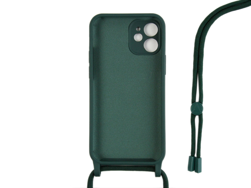 Rixus Para iPhone 12 TPU Collar Cord Funda Verde Oscuro